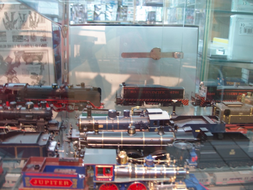 Scale model kits on display in a hobby shop